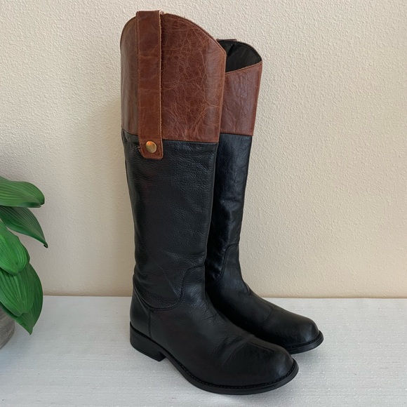 Steve Madden Rogerrr Black/Brown Leather Zip Knee High Riding Boots Woman’s 8M - Picture 3 of 16